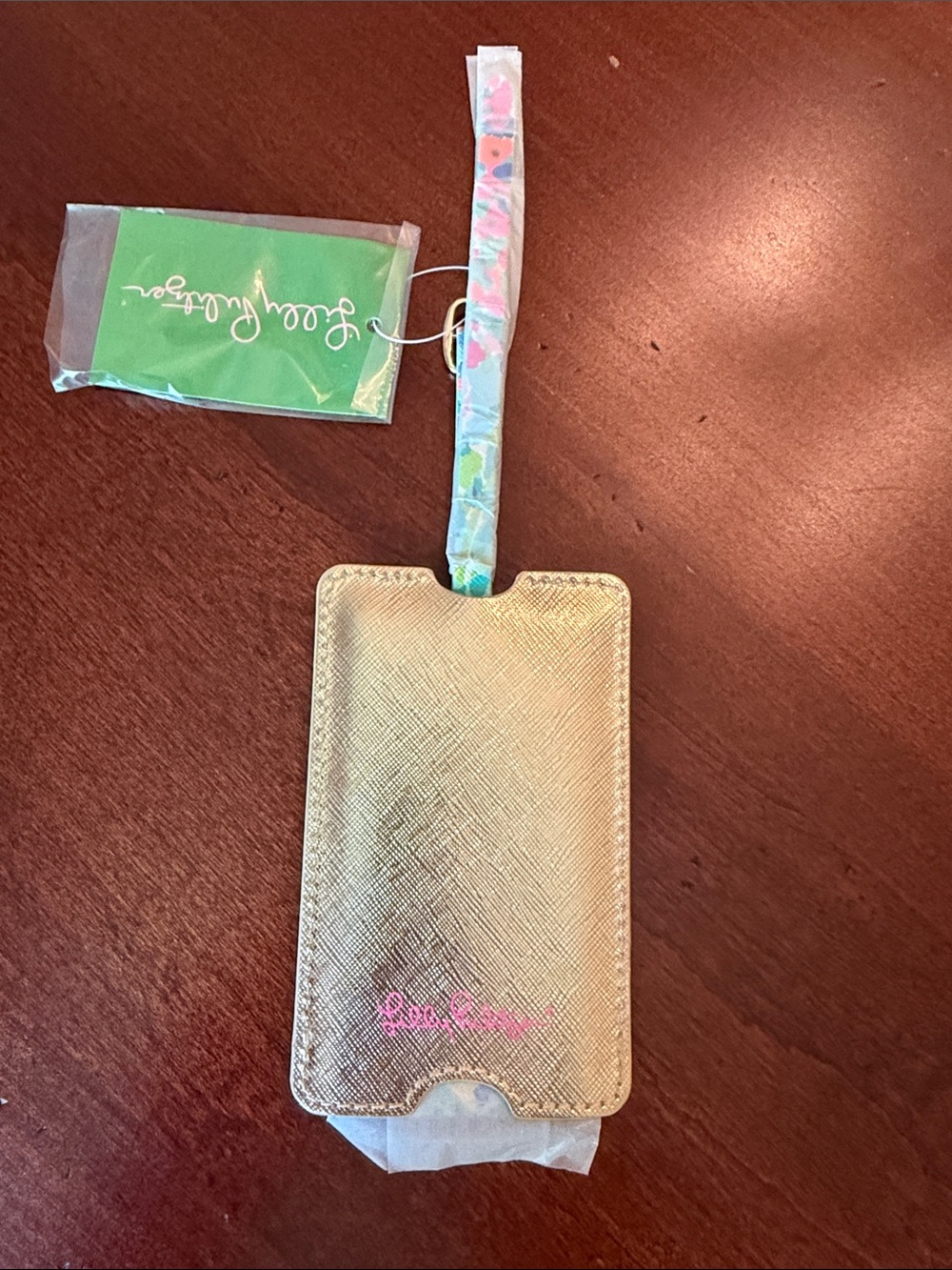 Lilly Pulitzer Gold Luggage Tag with Pink & Turquoise Palm Tree - Picture 2 of 3